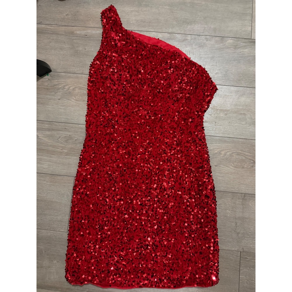 VNAIX Red Sequin One Shoulder Mini Dress Open Back Cocktail Party Size 12